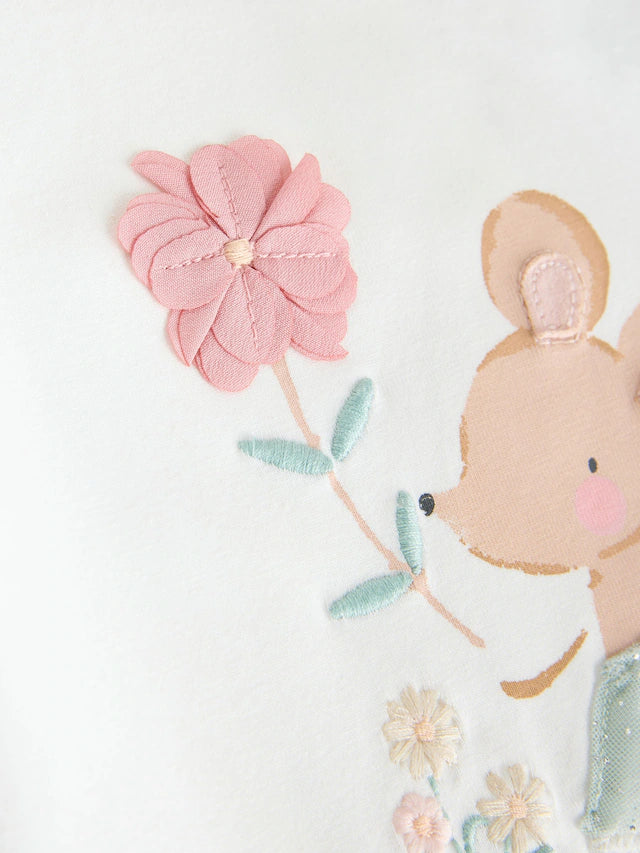 |BabyGirl| Conjunto De 2 Peças De Blusa e Shorts De Manga Curta Cru Para Bebê