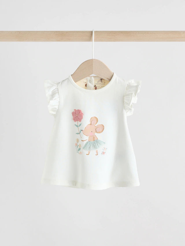 |BabyGirl| Conjunto De 2 Peças De Blusa e Shorts De Manga Curta Cru Para Bebê
