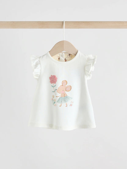 |BabyGirl| Conjunto De 2 Peças De Blusa e Shorts De Manga Curta Cru Para Bebê