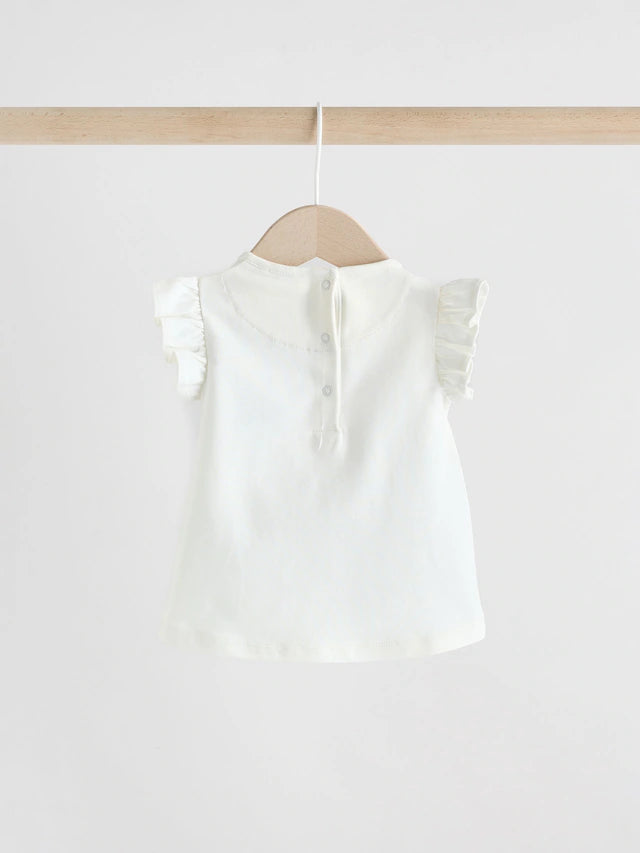 |BabyGirl| Conjunto De 2 Peças De Blusa e Shorts De Manga Curta Cru Para Bebê