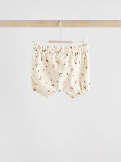 |BabyGirl| Conjunto De 2 Peças De Blusa e Shorts De Manga Curta Cru Para Bebê