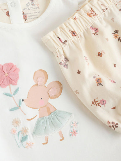 |BabyGirl| Conjunto De 2 Peças De Blusa e Shorts De Manga Curta Cru Para Bebê