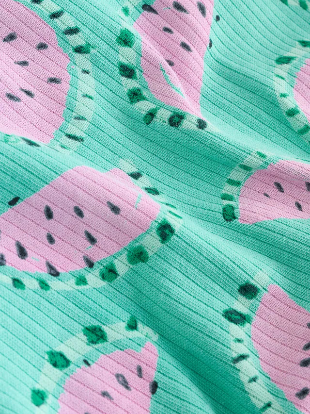 |BabyGirl| Macacão Estampado Com Babados e Frutas Para Bebês, Verde/Rosa, 100% Algodão, pacote com 2