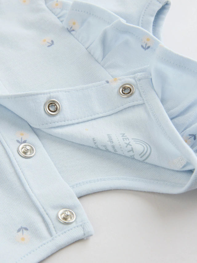 |BabyGirl| Pacote Com 4 Macacões De Bebê Com Estampa Floral Azul e Branca