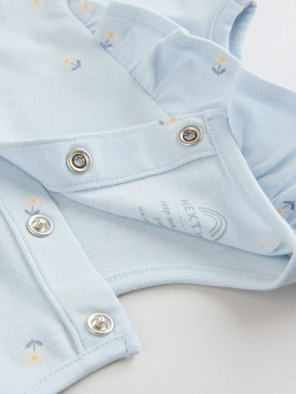 |BabyGirl| Pacote Com 4 Macacões De Bebê Com Estampa Floral Azul e Branca