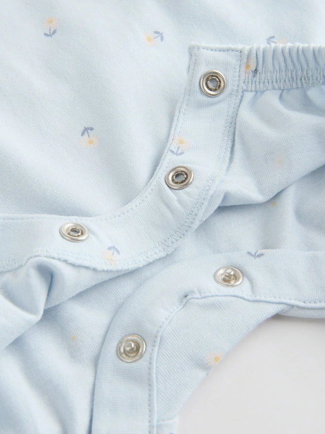 |BabyGirl| Pacote Com 4 Macacões De Bebê Com Estampa Floral Azul e Branca