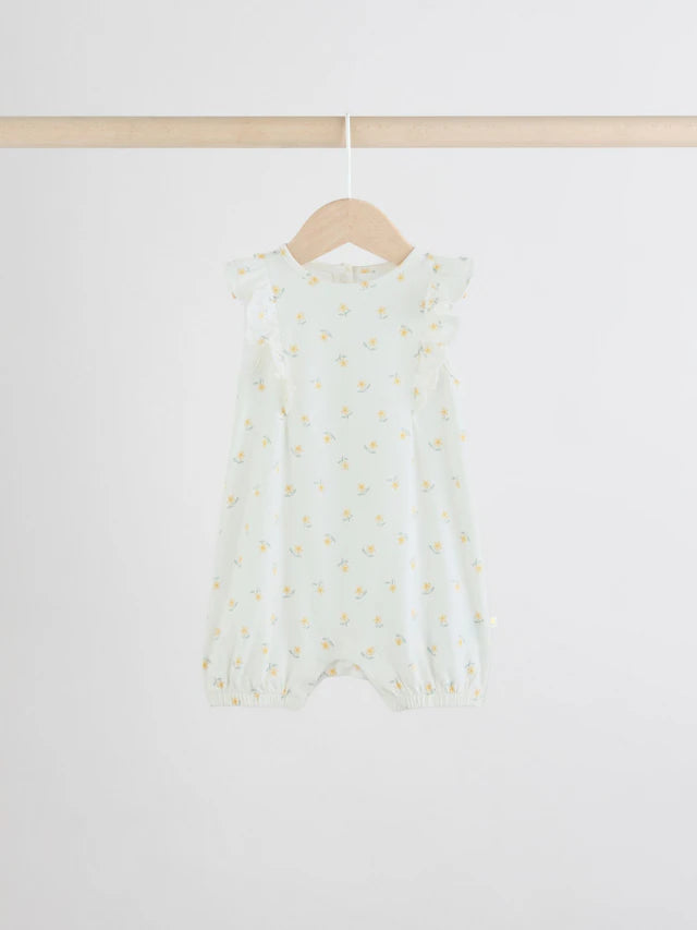 |BabyGirl| Pacote Com 4 Macacões De Bebê Com Estampa Floral Azul e Branca