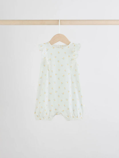 |BabyGirl| Pacote Com 4 Macacões De Bebê Com Estampa Floral Azul e Branca