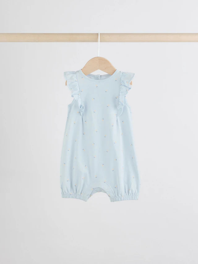 |BabyGirl| Pacote Com 4 Macacões De Bebê Com Estampa Floral Azul e Branca
