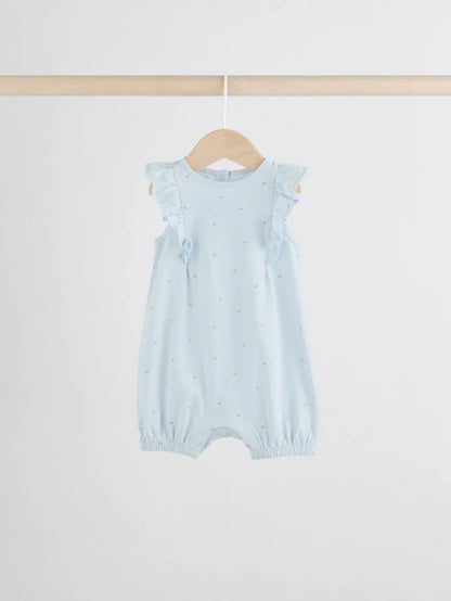 |BabyGirl| Pacote Com 4 Macacões De Bebê Com Estampa Floral Azul e Branca