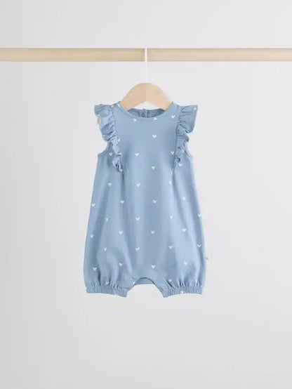 |BabyGirl| Pacote Com 4 Macacões De Bebê Com Estampa Floral Azul e Branca