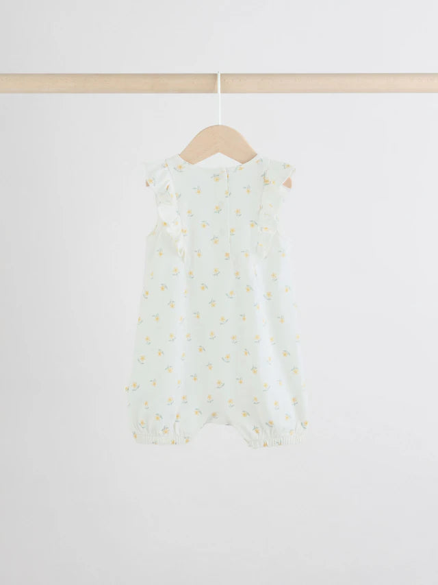|BabyGirl| Pacote Com 4 Macacões De Bebê Com Estampa Floral Azul e Branca