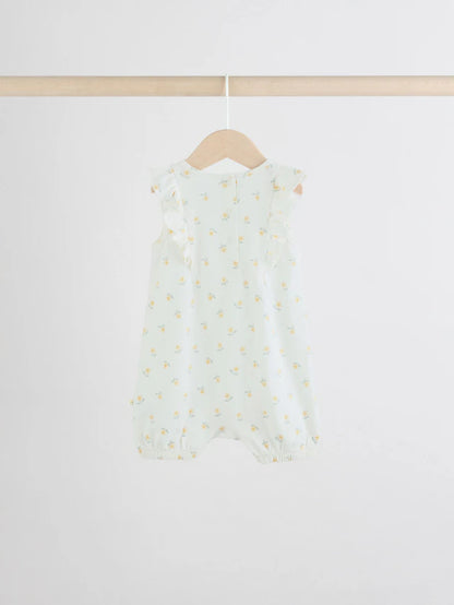 |BabyGirl| Pacote Com 4 Macacões De Bebê Com Estampa Floral Azul e Branca
