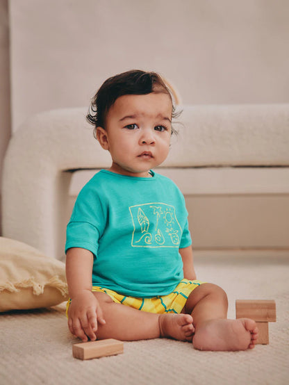 |BabyBoy| Conjunto De Camiseta e Shorts Verde/Amarelo Para Bebê