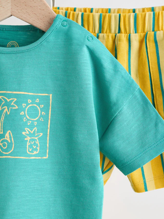 |BabyBoy| Conjunto De Camiseta e Shorts Verde/Amarelo Para Bebê