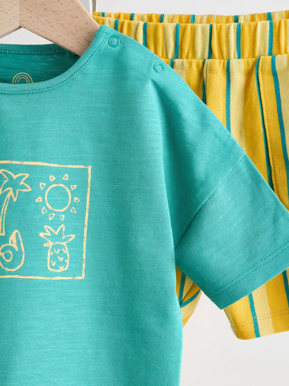 |BabyBoy| Conjunto De Camiseta e Shorts Verde/Amarelo Para Bebê
