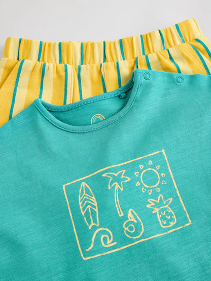 |BabyBoy| Conjunto De Camiseta e Shorts Verde/Amarelo Para Bebê