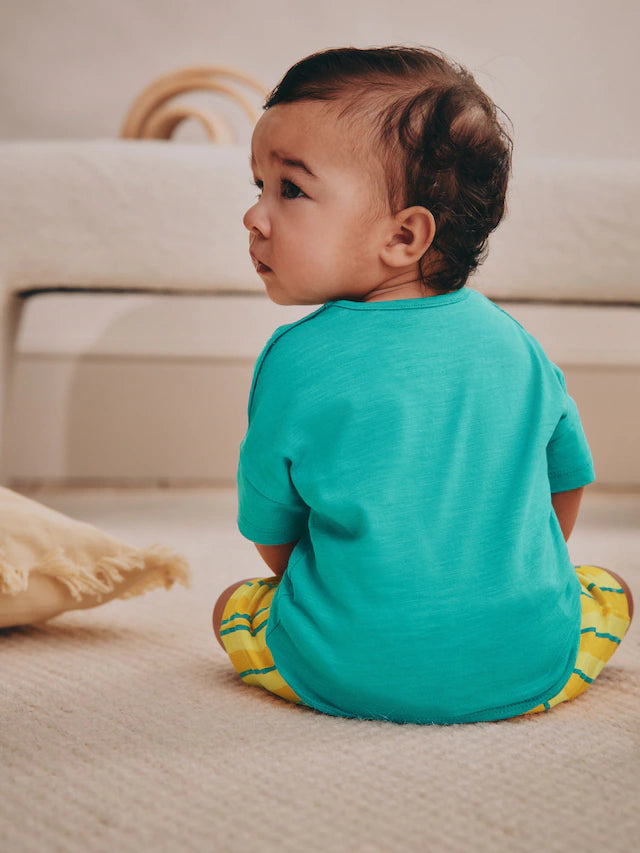 |BabyBoy| Conjunto De Camiseta e Shorts Verde/Amarelo Para Bebê