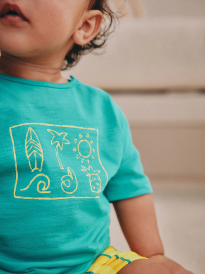 |BabyBoy| Conjunto De Camiseta e Shorts Verde/Amarelo Para Bebê