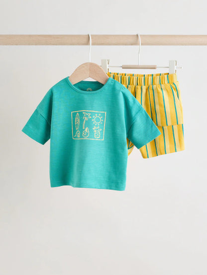 |BabyBoy| Conjunto De Camiseta e Shorts Verde/Amarelo Para Bebê