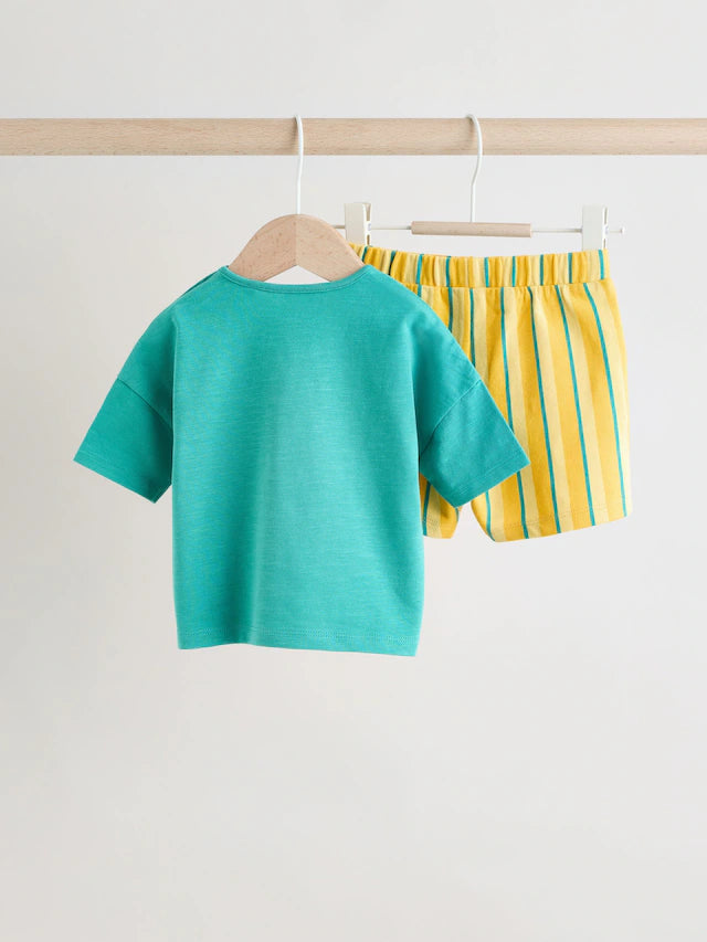 |BabyBoy| Conjunto De Camiseta e Shorts Verde/Amarelo Para Bebê