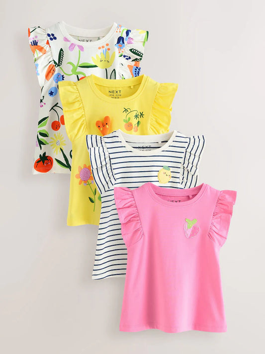 |Girl| Pacote Com 4 Tops Com Estampa De Flores Vermelhas (3 meses a 7 anos)