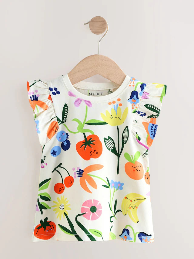 |Girl| Pacote Com 4 Tops Com Estampa De Flores Vermelhas (3 meses a 7 anos)