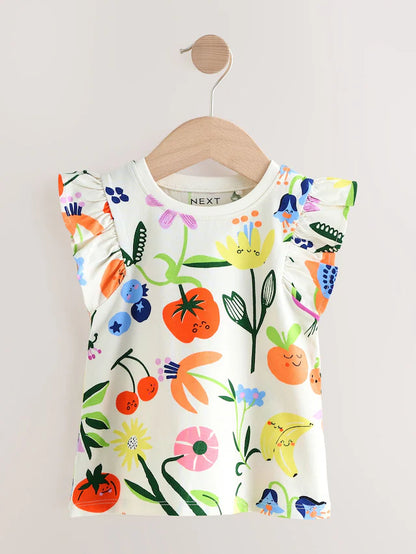 |Girl| Pacote Com 4 Tops Com Estampa De Flores Vermelhas (3 meses a 7 anos)