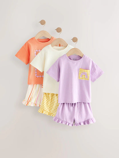|Girl| Conjunto De Blusa e Shorts Lilás Roxo, Pacote Com 3 (3 meses a 7 anos)