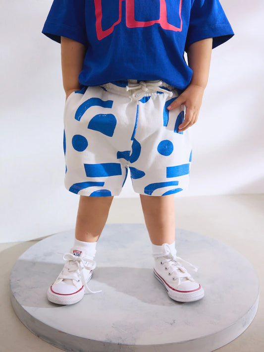 |Boy| Conjunto De Camiseta De Manga Curta e Shorts Estampados Azul Cobalto 100% Algodão (3 meses a 7 anos)