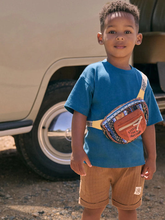 |Boy| Conjunto De Camiseta e Shorts Bumbag 100% Algodão De Manga Curta Azul (3 meses a 7 anos)