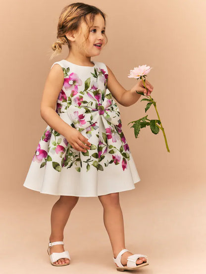 |Girl| Vestido De Festa Floral Sem Mangas Branco cru (3 meses a 7 anos)