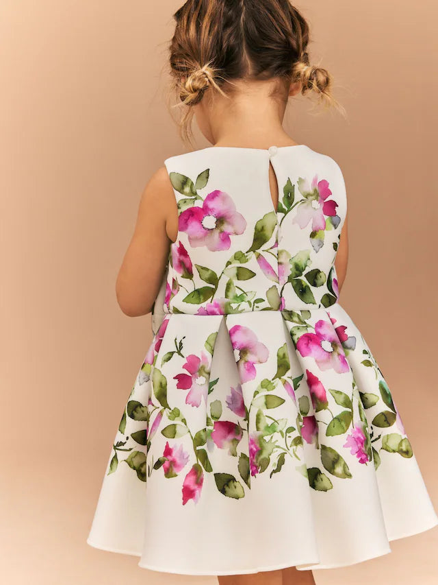 |Girl| Vestido De Festa Floral Sem Mangas Branco cru (3 meses a 7 anos)