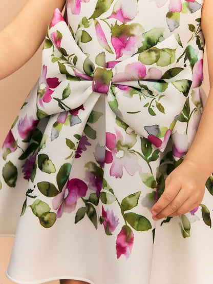 |Girl| Vestido De Festa Floral Sem Mangas Branco cru (3 meses a 7 anos)