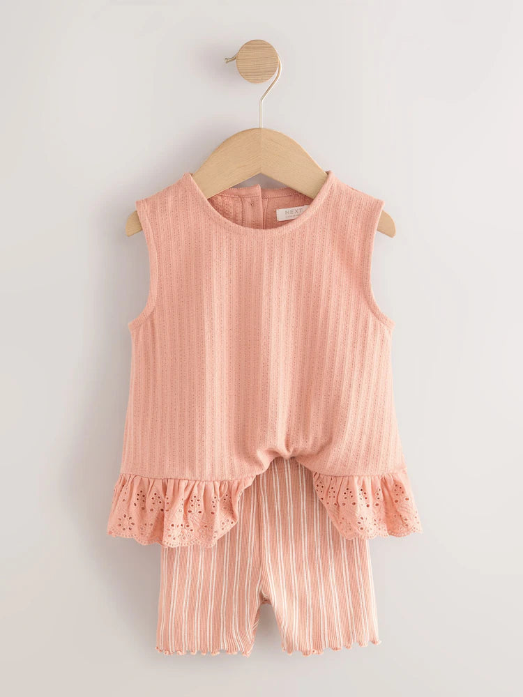 |Girl| Conjunto De Colete e Shorts Neutros Ditsy, Pacote Com 2 (3 meses a 7 anos)