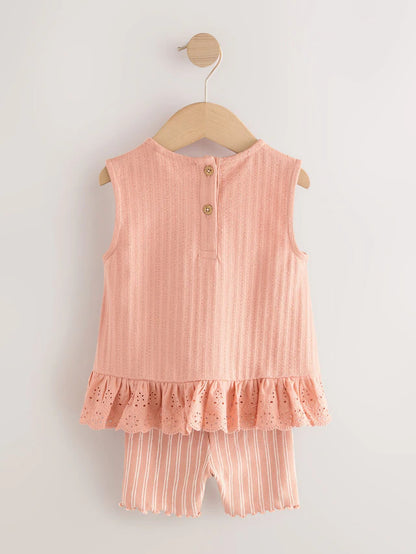 |Girl| Conjunto De Colete e Shorts Neutros Ditsy, Pacote Com 2 (3 meses a 7 anos)