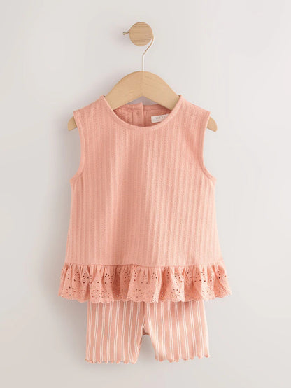 |Girl| Conjunto De Colete e Shorts Neutros Ditsy, Pacote Com 2 (3 meses a 7 anos)