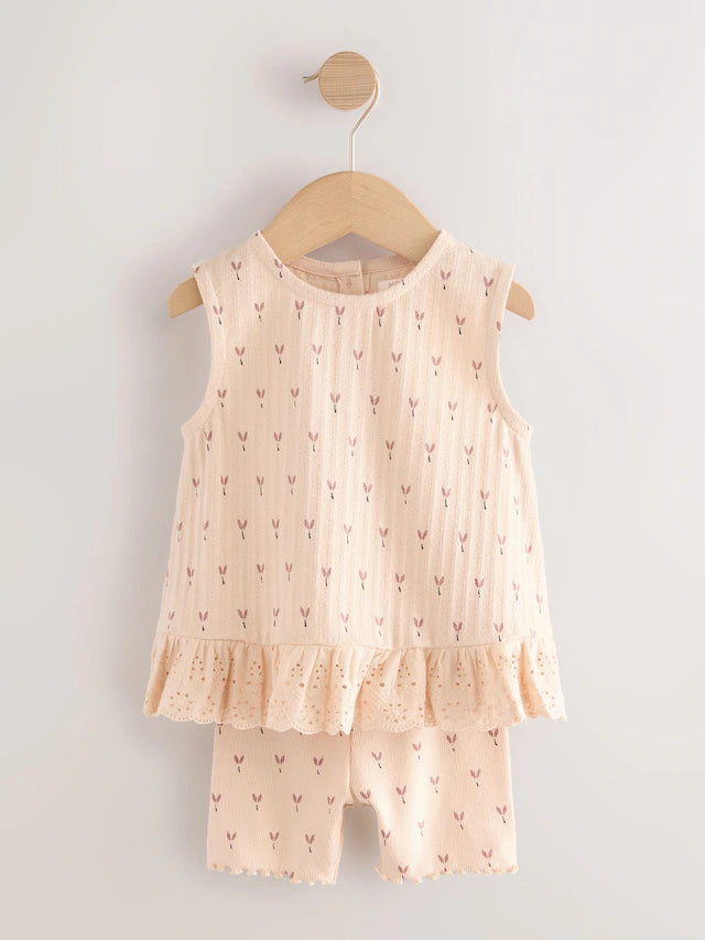 |Girl| Conjunto De Colete e Shorts Neutros Ditsy, Pacote Com 2 (3 meses a 7 anos)