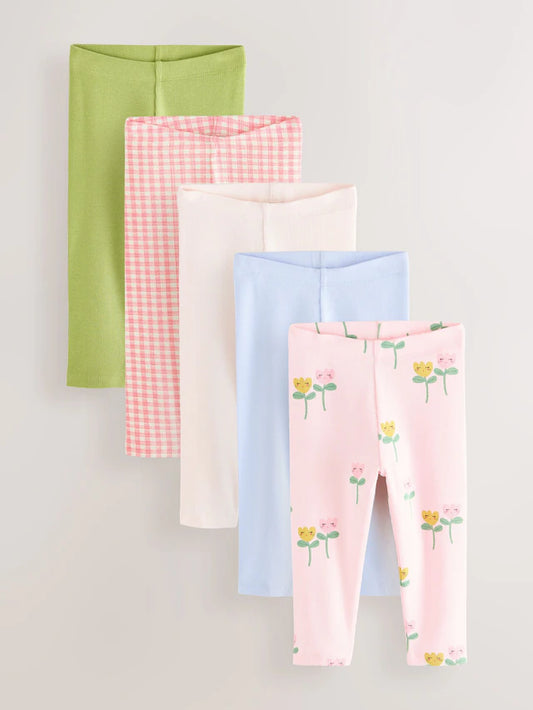 |Girl| Pacote Com 5 Leggings Caneladas Rosa Claro (3 meses a 7 anos)