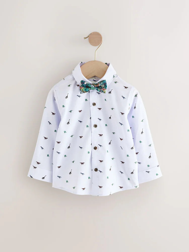 |Boy| Conjunto De Colete De Dinossauro Azul Marinho Com Camisa e Gravata Borboleta (3 meses a 7 anos)