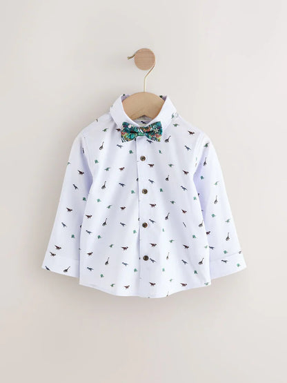 |Boy| Conjunto De Colete De Dinossauro Azul Marinho Com Camisa e Gravata Borboleta (3 meses a 7 anos)