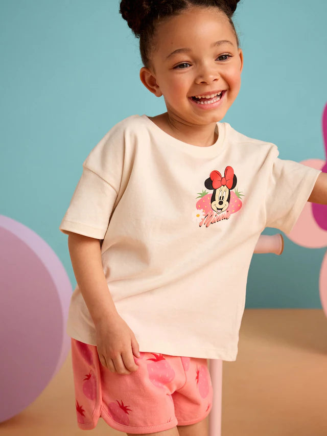 |Girl| Camiseta e Short Rosa/Branco Morango Disney Minnie Mouse e Daisy Duck (3 meses a 7 anos)