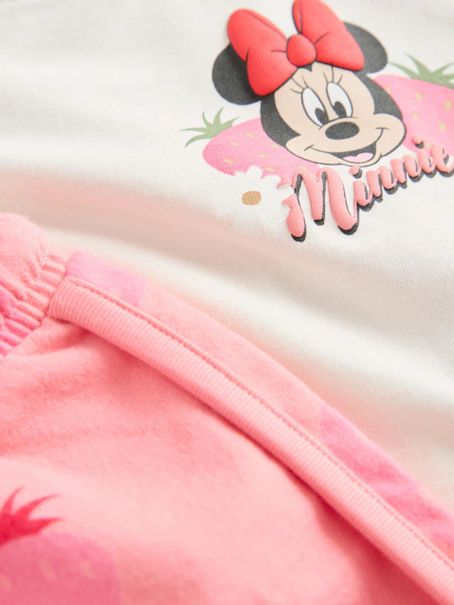 |Girl| Camiseta e Short Rosa/Branco Morango Disney Minnie Mouse e Daisy Duck (3 meses a 7 anos)