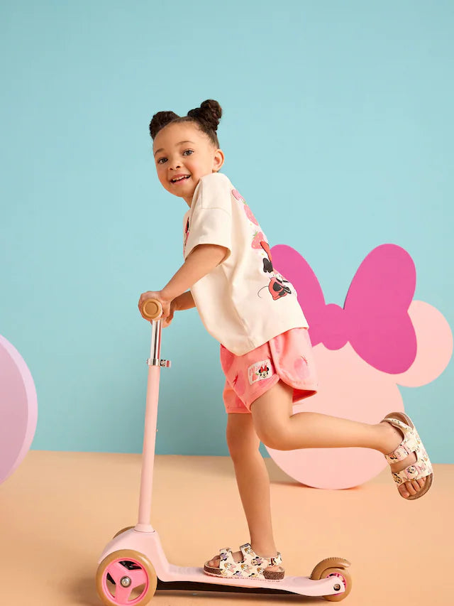 |Girl| Camiseta e Short Rosa/Branco Morango Disney Minnie Mouse e Daisy Duck (3 meses a 7 anos)