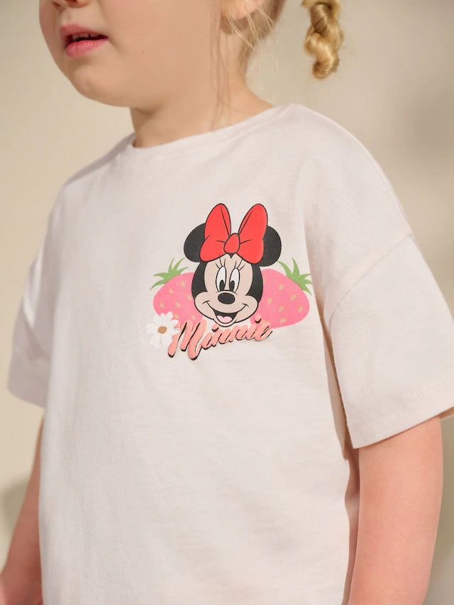 |Girl| Camiseta e Short Rosa/Branco Morango Disney Minnie Mouse e Daisy Duck (3 meses a 7 anos)