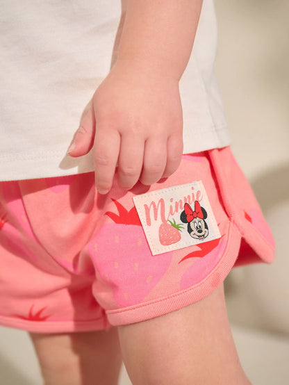 |Girl| Camiseta e Short Rosa/Branco Morango Disney Minnie Mouse e Daisy Duck (3 meses a 7 anos)