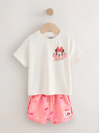 |Girl| Camiseta e Short Rosa/Branco Morango Disney Minnie Mouse e Daisy Duck (3 meses a 7 anos)