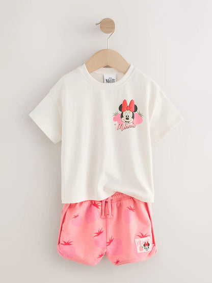 |Girl| Camiseta e Short Rosa/Branco Morango Disney Minnie Mouse e Daisy Duck (3 meses a 7 anos)