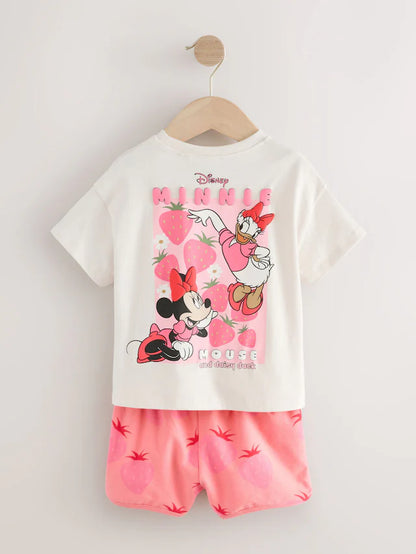 |Girl| Camiseta e Short Rosa/Branco Morango Disney Minnie Mouse e Daisy Duck (3 meses a 7 anos)