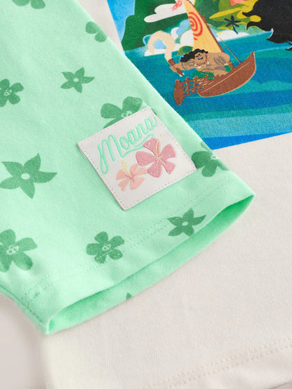 |Girl| Conjunto De Camiseta De Manga Curta e Shorts De Ciclismo Moana Da Disney Verde/Cru (3 meses a 7 anos)